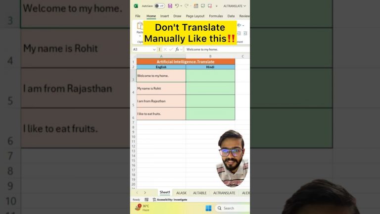 Don’t Translate Manually in ExcelInstead Use AI Function #exceltips #excel #ai #shorts #msexcel