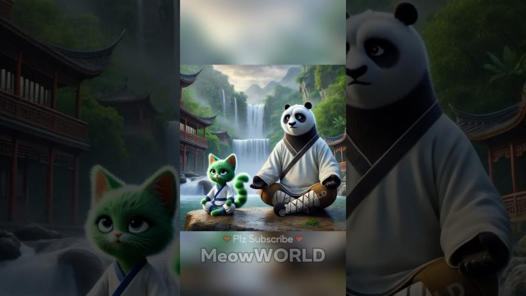 (Part 2) Green little cat learns kung fu from panda.. and Revenge #cat #panda #kungfu #cute