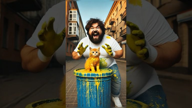 Crazy man painted the kitten yellow paint #cat #kitten #cute #shorts