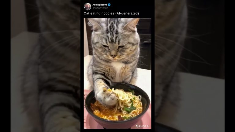 Cute cat eating Noodles generated with AI