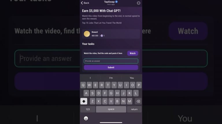 Easiest $5,000 With Chat GPT Code | 15 August TapSwap Code | Easiest $5,000 Per Month With Chat GPT