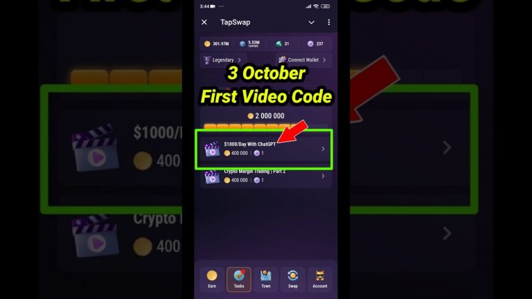 TapSwap Code Today | $1000/Day With ChatGPT | TapSwap 3 October YouTube Video Code