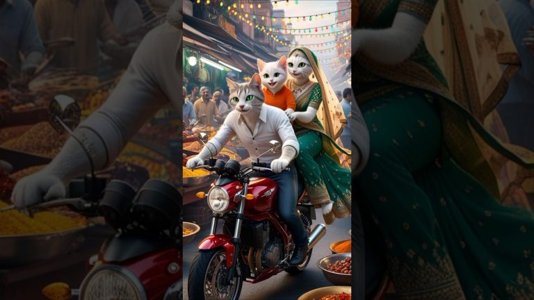 Kitten With Parents On Bike #cat #catstory #kitten #aiart #chatgpt #ytshortsindia